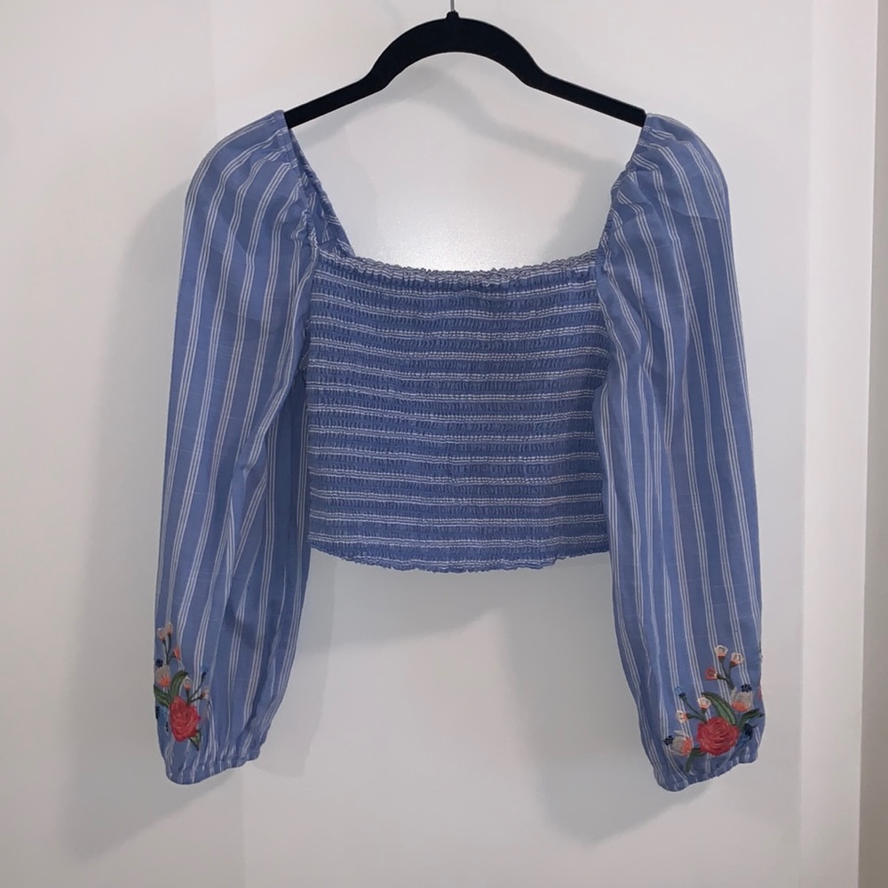 Puff Cap Long Sleeve Floral Crop Top
